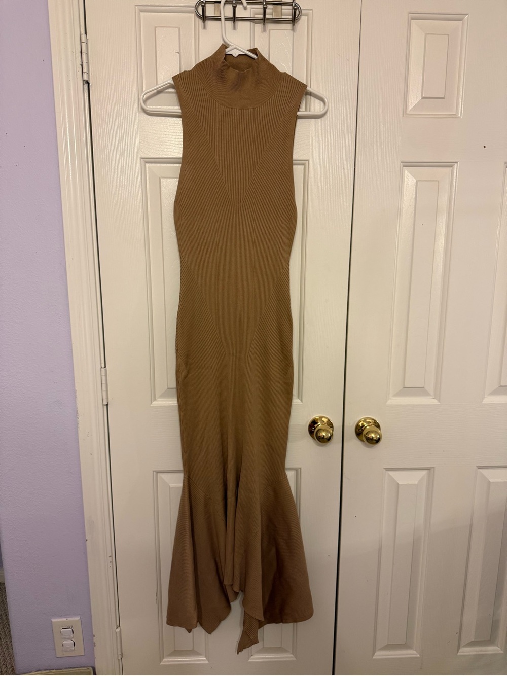Anthropologie Sleeveless Mock Neck Maxi Dress in Camel Brown